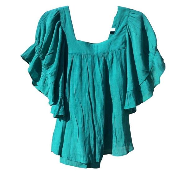 Zac & Rachel shirt womens M medium green flutter sleeve western bohemian festive - Picture 1 of 11